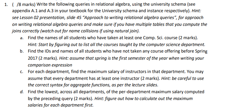 Solved Write The Following Queries In “Relational Algebra” | Chegg.com