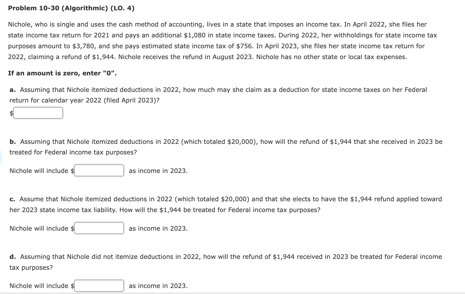 Solved Problem 10-30 (Algorithmic) (LO. 4)Nichole, Who Is | Chegg.com