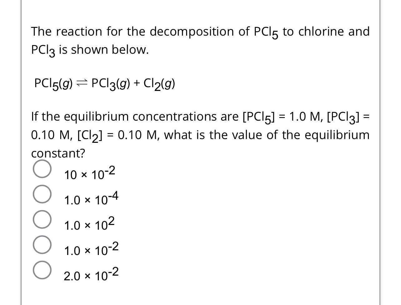 Solved The reaction for the of PCl5 to