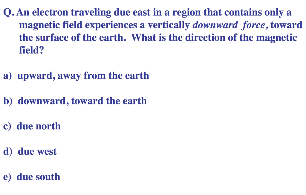 Solved Q.An electron traveling due east in a region that | Chegg.com