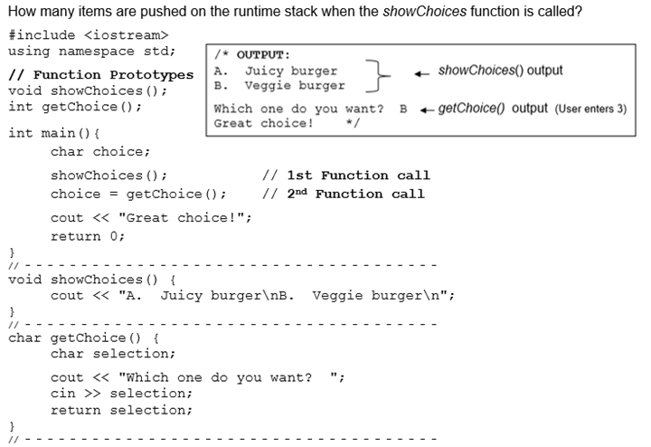 Solved } B. */ How many items are pushed on the runtime | Chegg.com