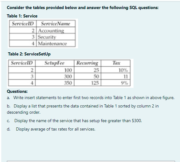 Solved Consider the tables provided below and answer the | Chegg.com