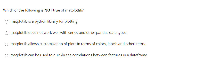 Solved Which of the following is NOT true of matplotlib? | Chegg.com