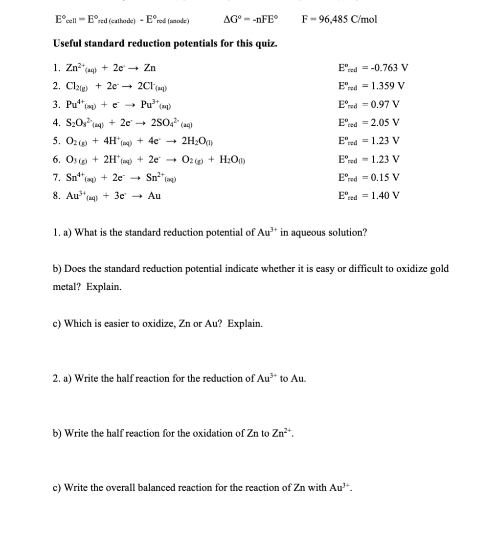 Solved Ecell ∘=Ered (cathode) ∘−Ered (anode) | Chegg.com