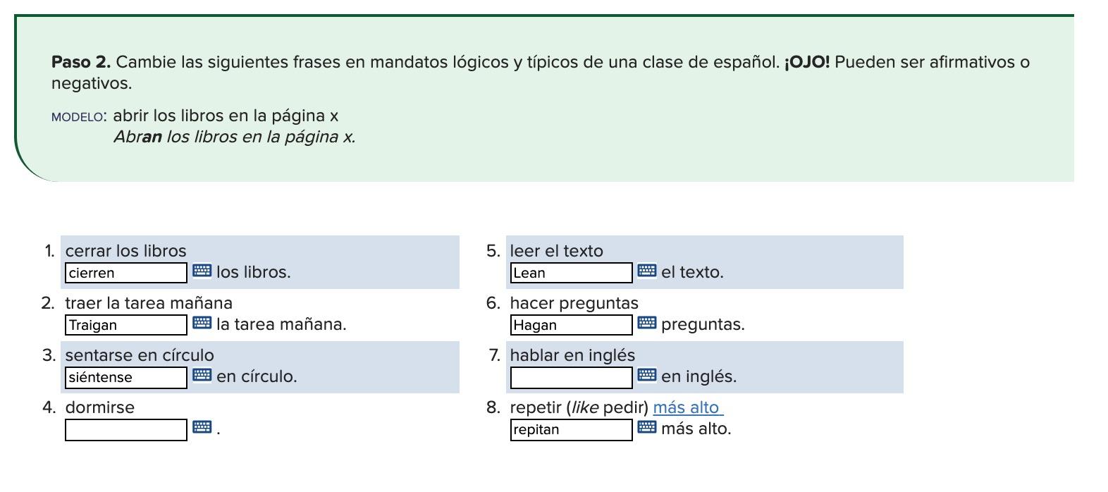 Paso 2. Cambie Las Siguientes Frases En Mandatos | Chegg.com