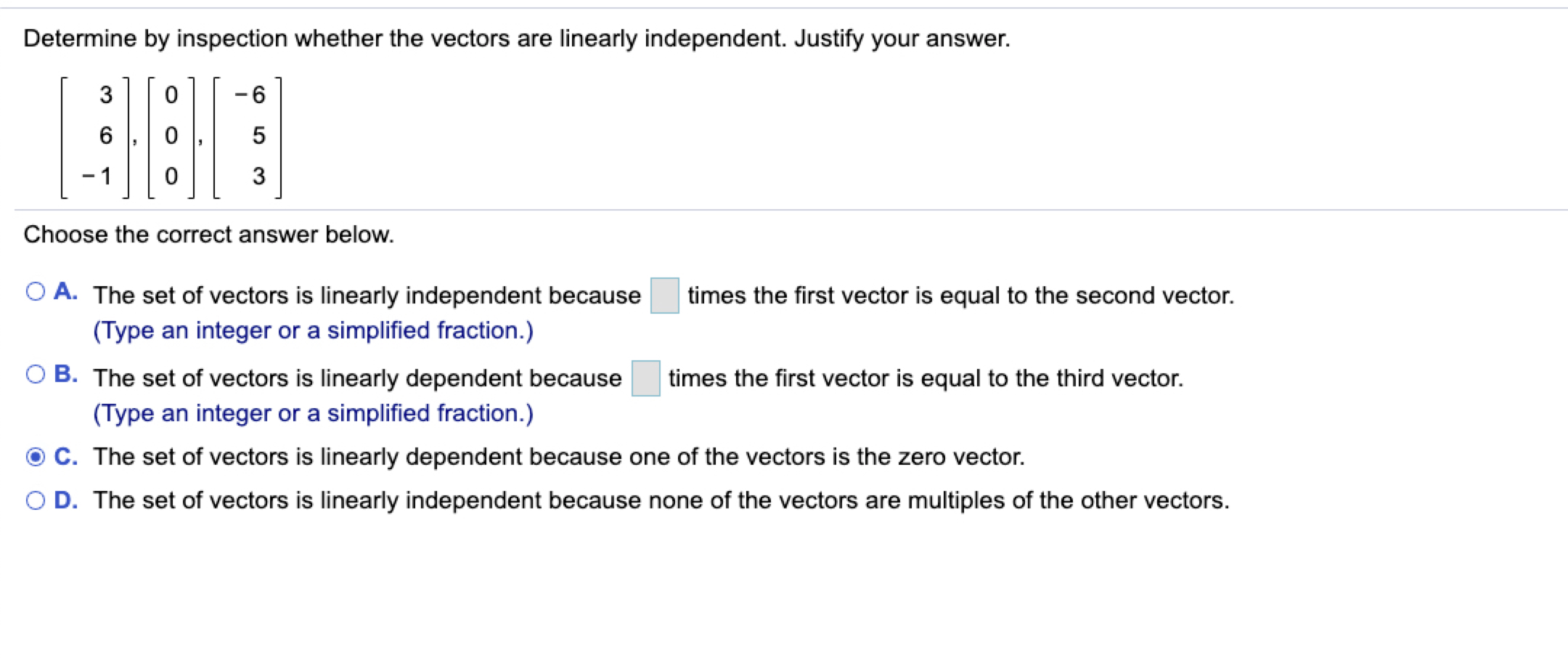 Solved Determine By Inspection Whether The Vectors Are | Chegg.com