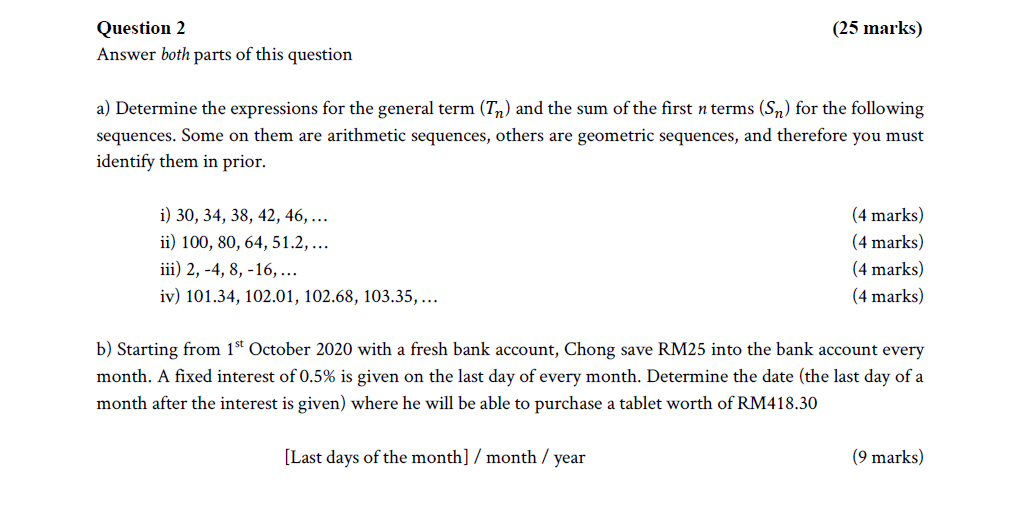 Solved (25 marks) Question 2 Answer both parts of this | Chegg.com