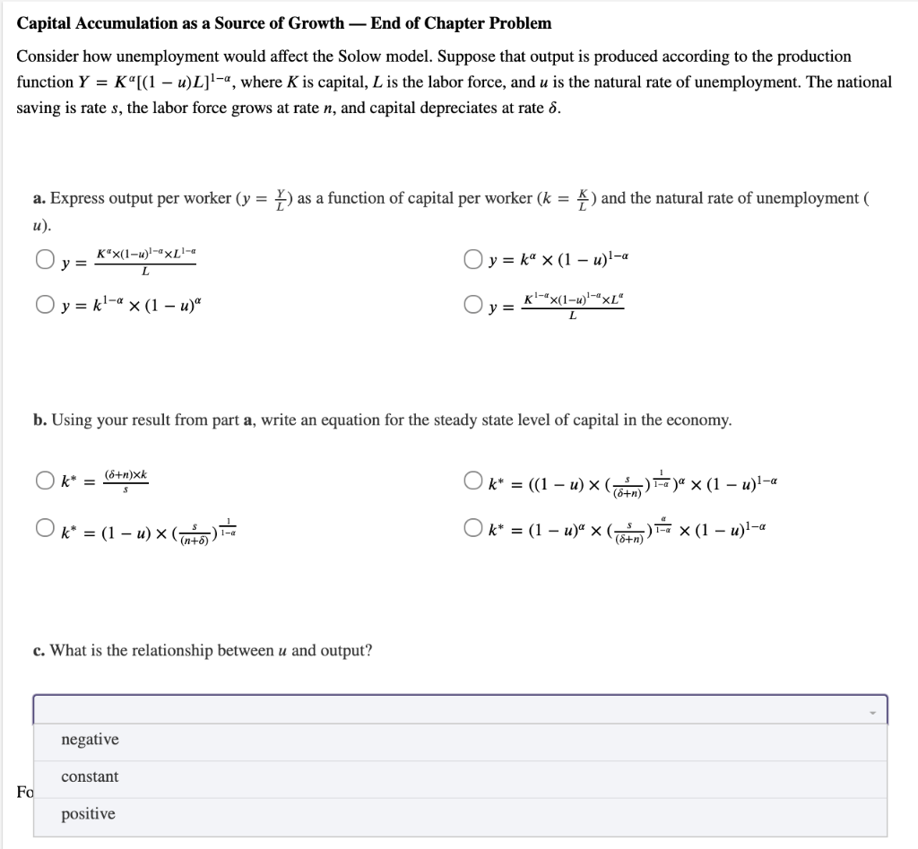 Solved Capital Accumulation as a Source of Growth - End of | Chegg.com