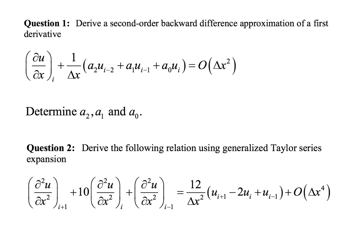 Solved Question 1: Derive a second-order backward difference | Chegg.com
