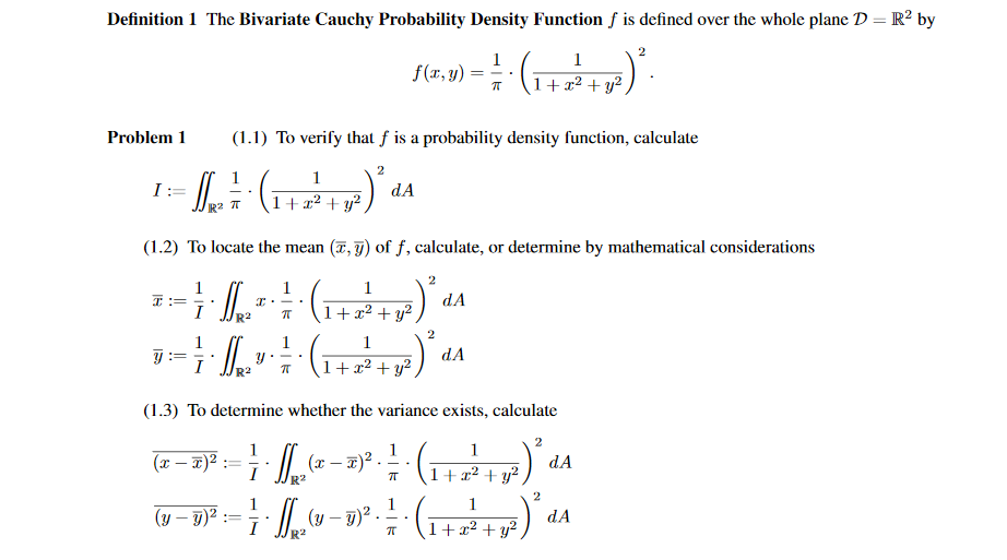 Solved Definition 1 The Bivariate Cauchy Probability Density | Chegg.com