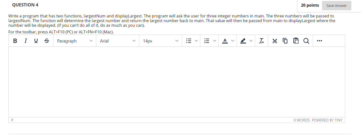 Solved QUESTION 4 20 points Save Answer Write a program that | Chegg.com