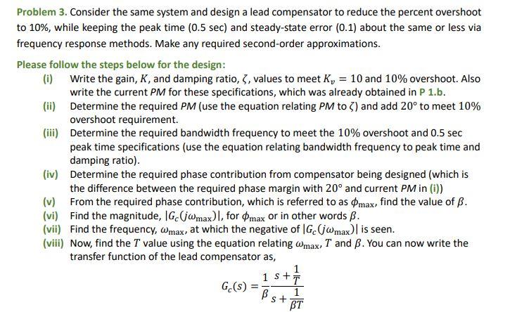 Solved Problem 3. Consider the same system and design a lead | Chegg.com