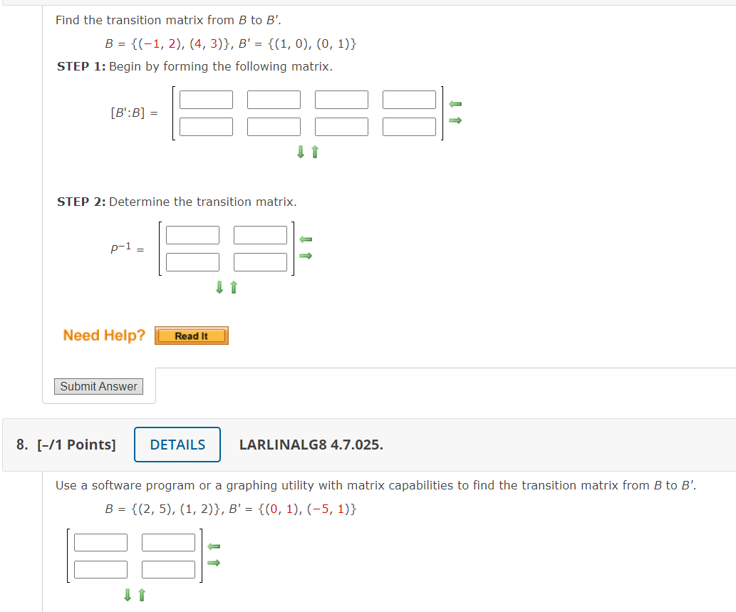 Solved Find The Transition Matrix From B To B′. | Chegg.com