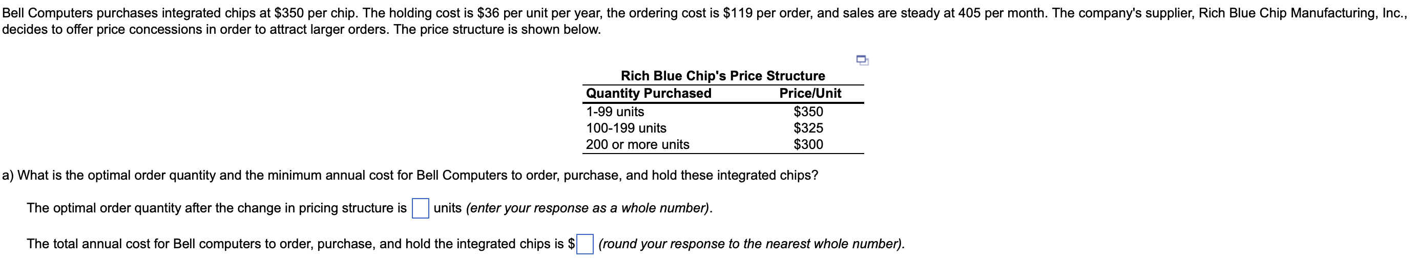 Solved Bell Computers purchases integrated chips at $350 per | Chegg.com