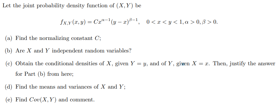 Solved Let the joint probability density function of (X,Y) | Chegg.com