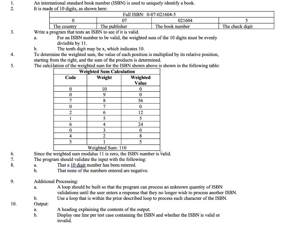 Solved 1. An international standard book number (ISBN) is | Chegg.com