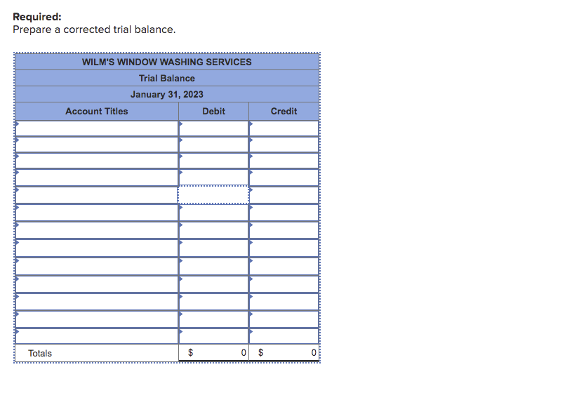 Required:
Prepare a corrected trial balance.