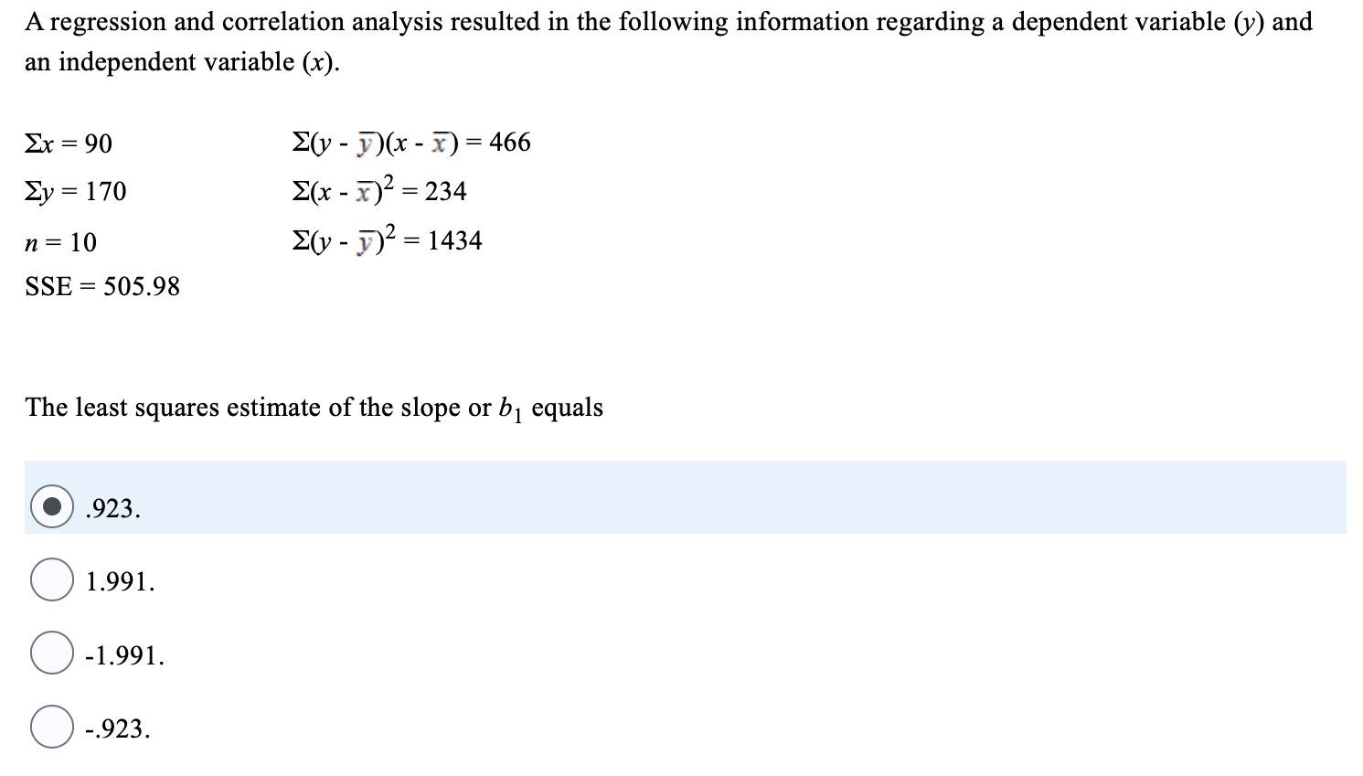 Solved A Regression And Correlation Analysis Resulted In The | Chegg.com