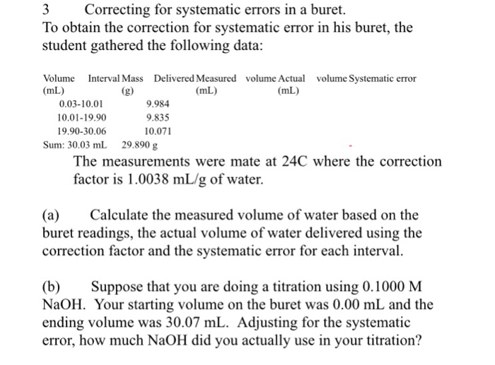 Solved 3 Correcting for systematic errors in a buret.