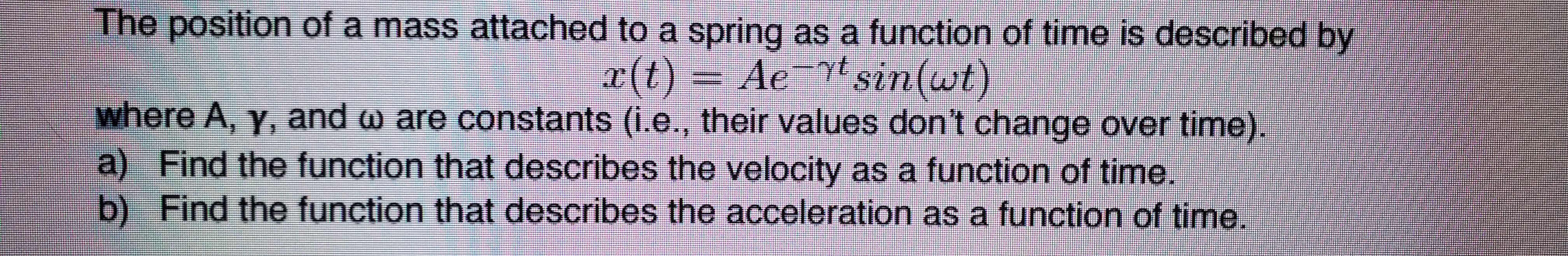 Solved The Position Of A Mass Attached To A Spring As A F Chegg Com