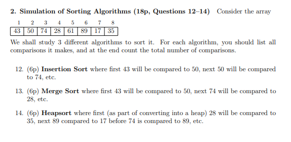 Solved 2. Simulation of Sorting Algorithms (18p, Questions | Chegg.com