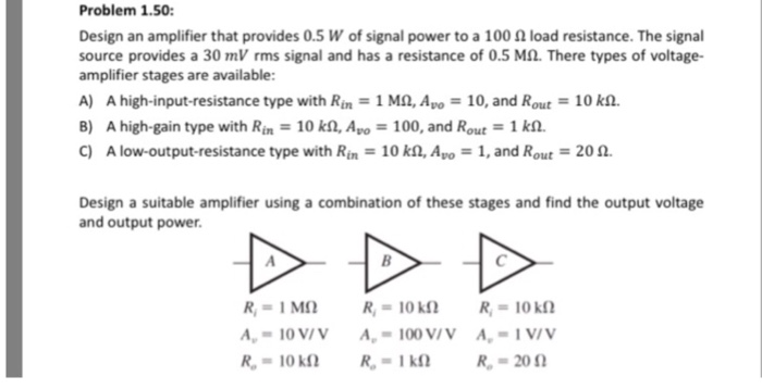 Solved Problem 1.50 Design an amplifier that provides 0.5 W | Chegg.com