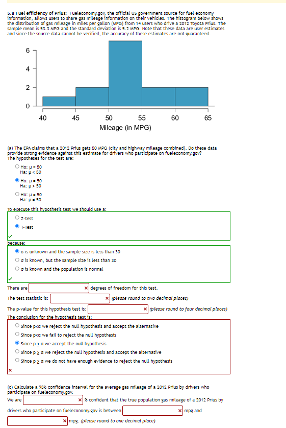 Solved 5.8 Fuel Efficiency Of Prius: Fueleconomy.gov, The 