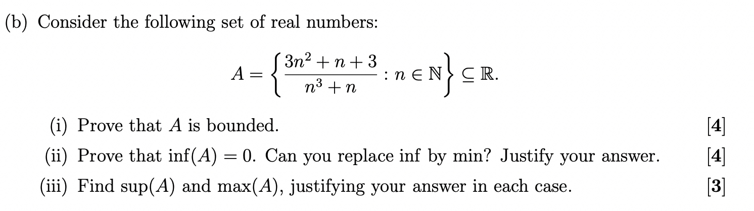 Solved (b) ﻿Consider The Following Set Of Real | Chegg.com