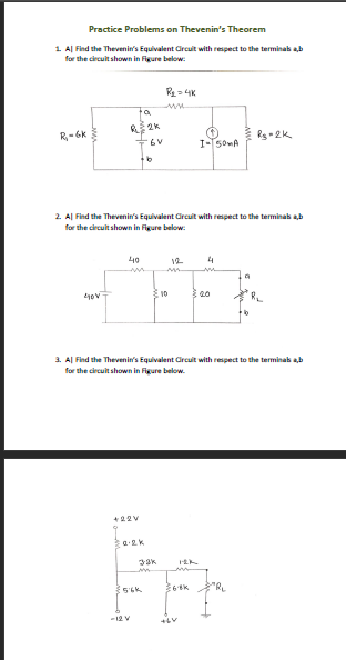 Solved Practice Problems on Thevenin's Theorem 1. Al Find | Chegg.com