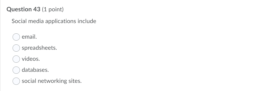 Solved Question 43 (1 point) Social media applications | Chegg.com