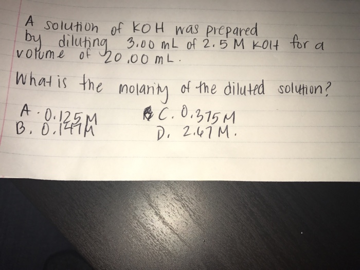 Solved A solution of KOH was prepared by diluting 3.00mL of