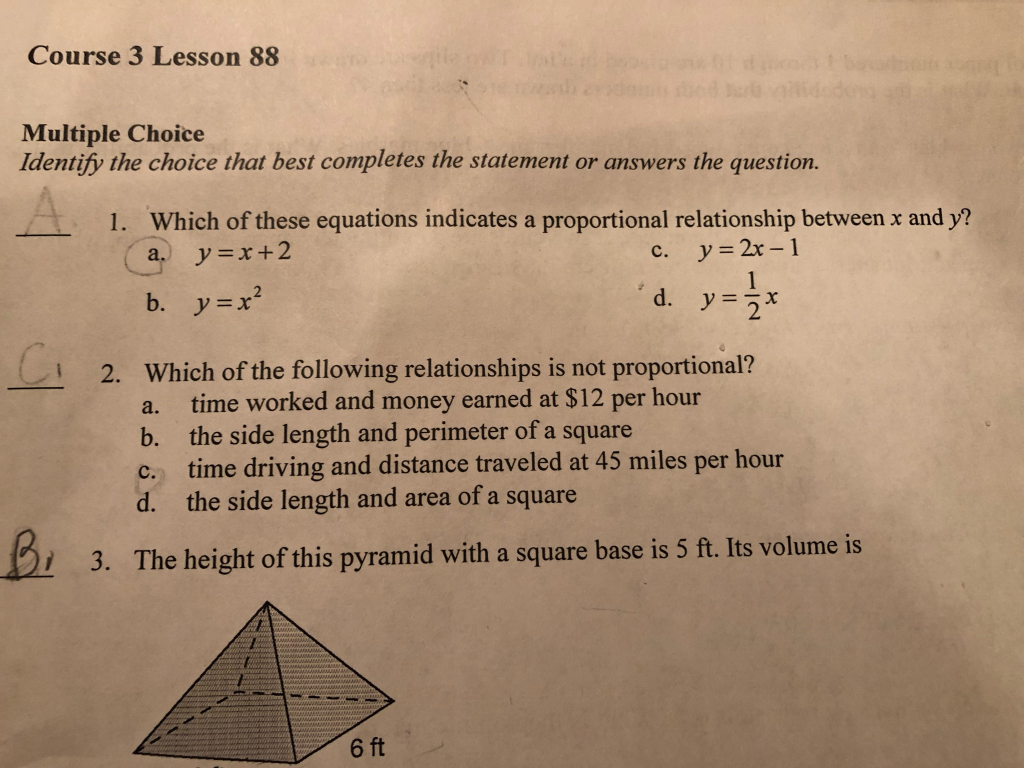 Lesson Lesson 88 Solved Course 3 Lesson 88 Multiple Choice Identify the | Chegg.com