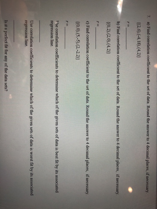 Solved 7. a) Find correlation coefficient to the set of | Chegg.com
