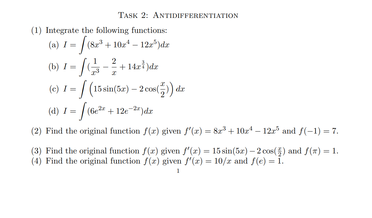 Solved Task 2: Antidifferentiation (1) Integrate The 