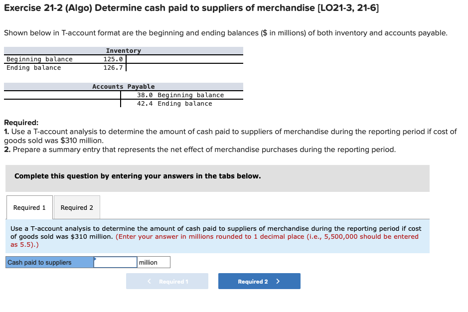 Solved Exercise 212 (Algo) Determine cash paid to suppliers