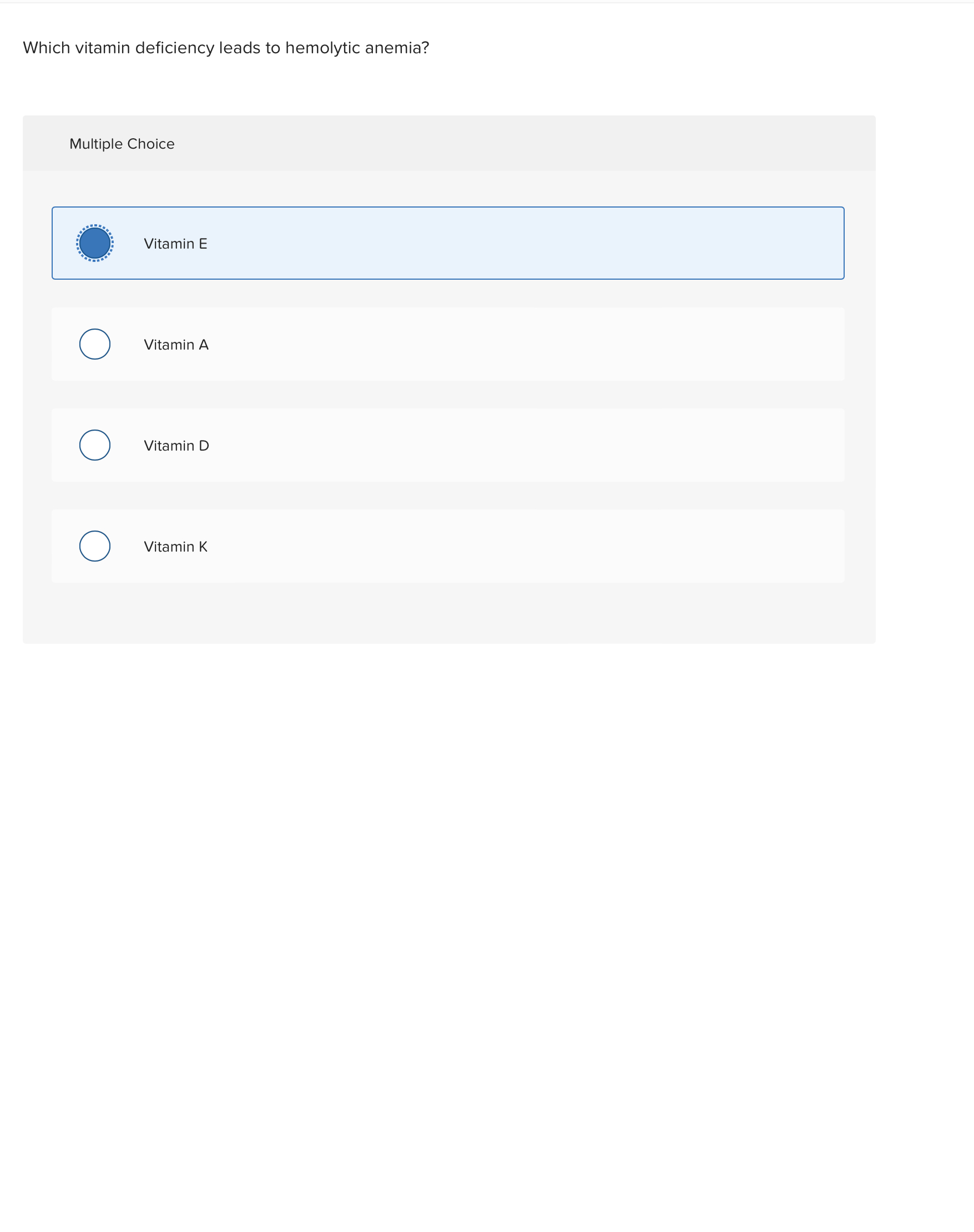 Solved Which vitamin deficiency leads to hemolytic