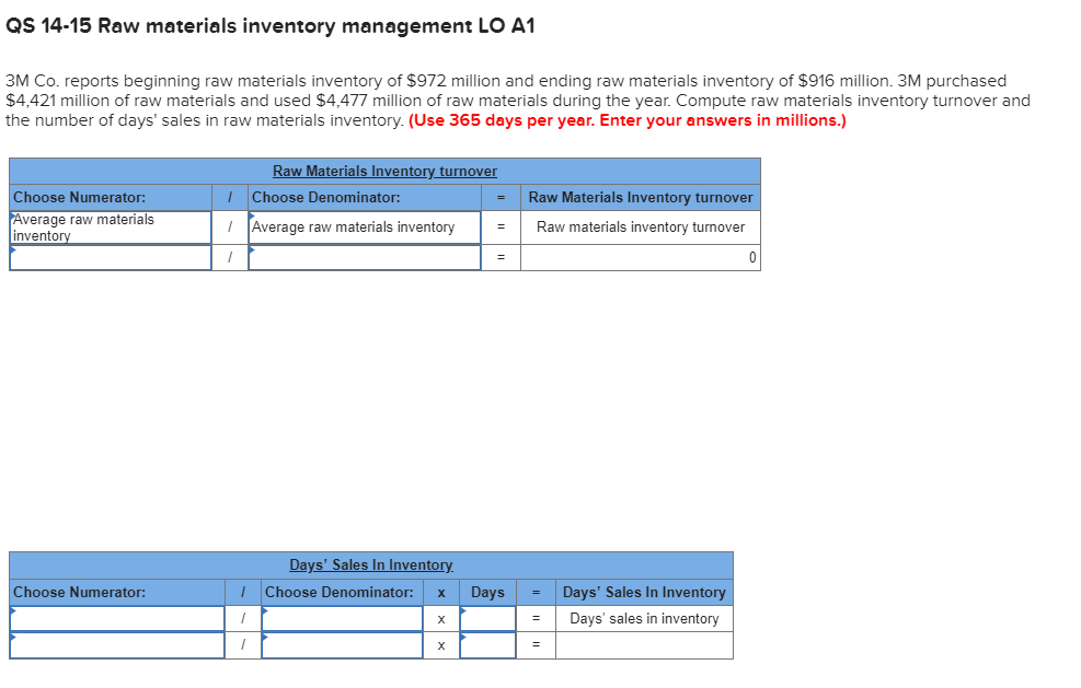 Solved QS 14-15 Raw materials inventory management LO A1 3M 