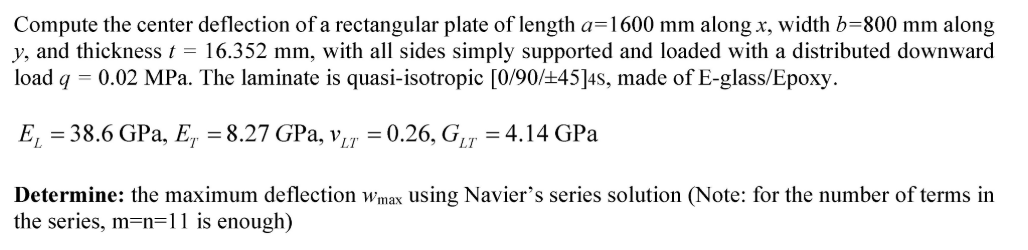 Compute the center deflection of a rectangular plate | Chegg.com