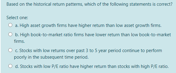 Based on the historical return patterns, which of the | Chegg.com