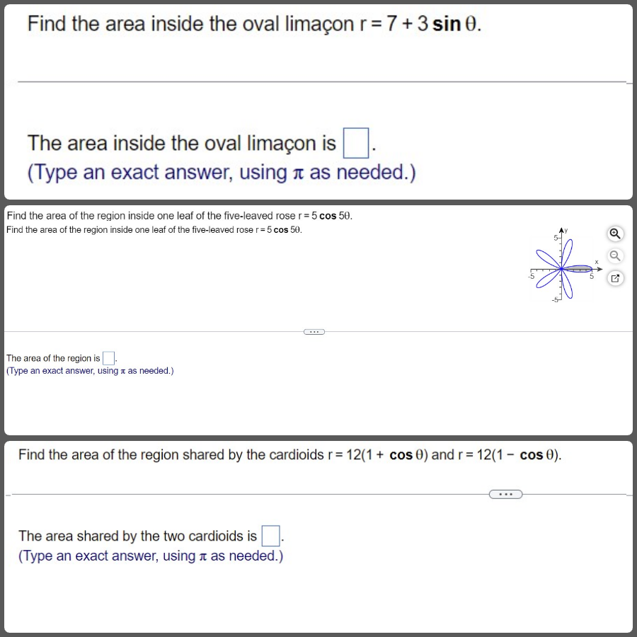 Solved Find the area inside the oval limaçon r = 7+3 sin 0. | Chegg.com