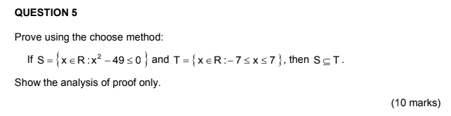Solved QUESTION 5 Prove using the choose method: If S= | Chegg.com