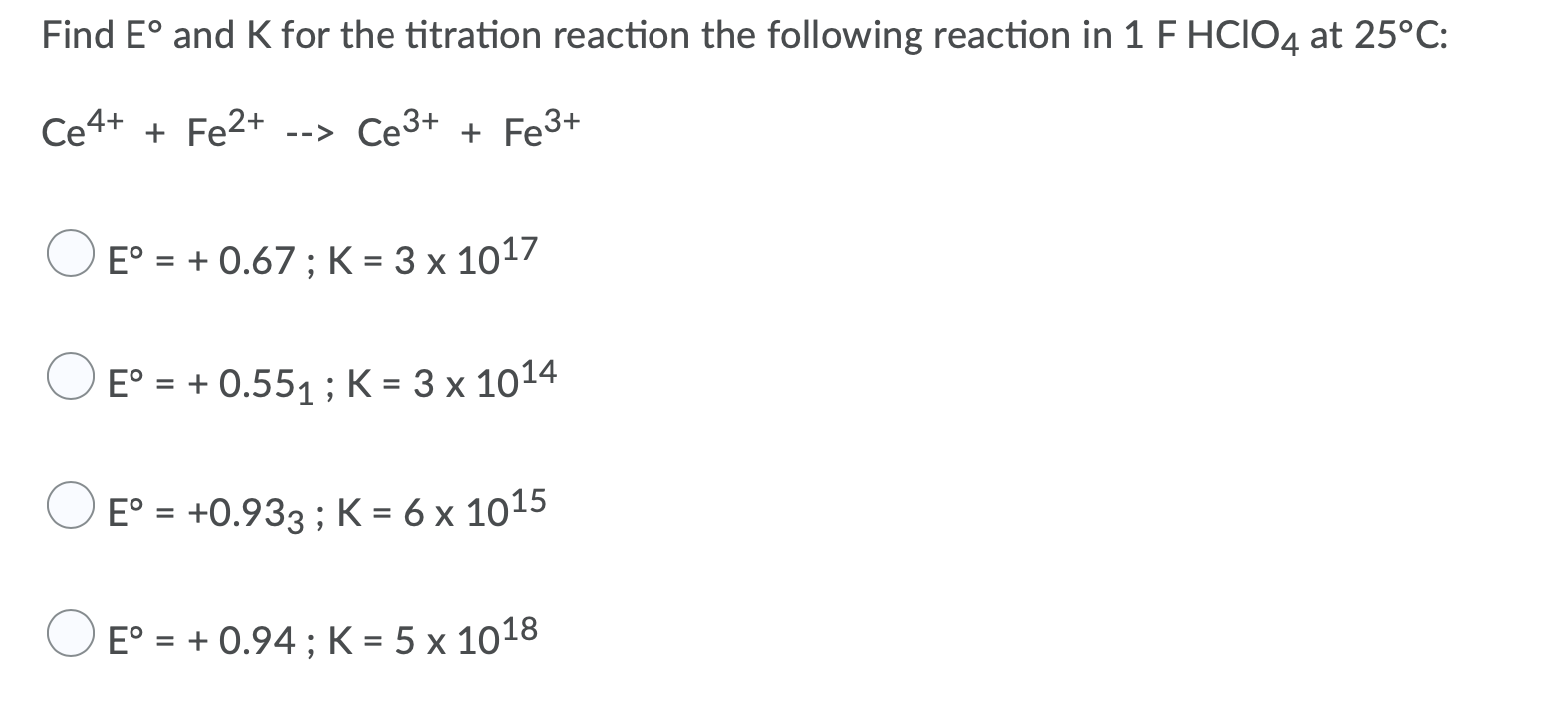 Solved Find Eº and K for the titration reaction the
