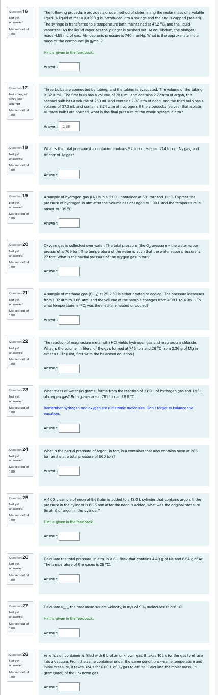Solved Question 16 Not yet answered Marked out of 1.00 | Chegg.com