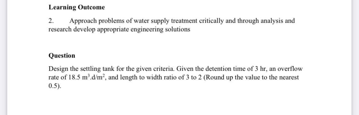 Solved Learning Outcome 2. Approach Problems Of Water Supply | Chegg.com