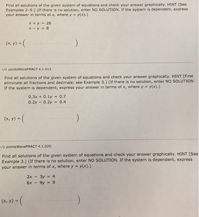 Solved Find All Solutions Of The Given System Of Equations