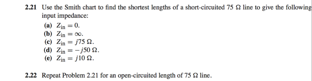 Solved 2.21 Use the Smith chart to find the shortest lengths | Chegg.com