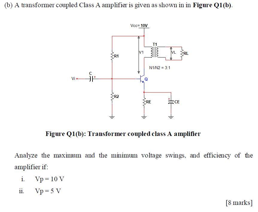 Solved (b) A transformer coupled Class A amplifier is given | Chegg.com