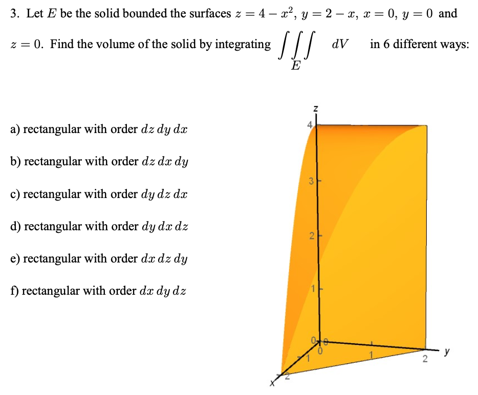 Solved 3. Let E Be The Solid Bounded The Surfaces Z = 4 – | Chegg.com