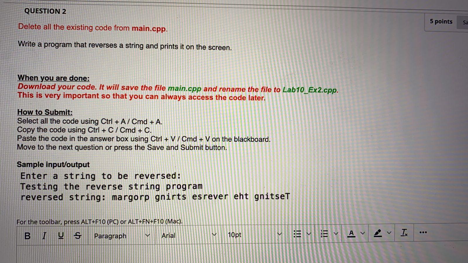 Solved Question 2 5 Points Sa Delete All The Existing Code Chegg Com