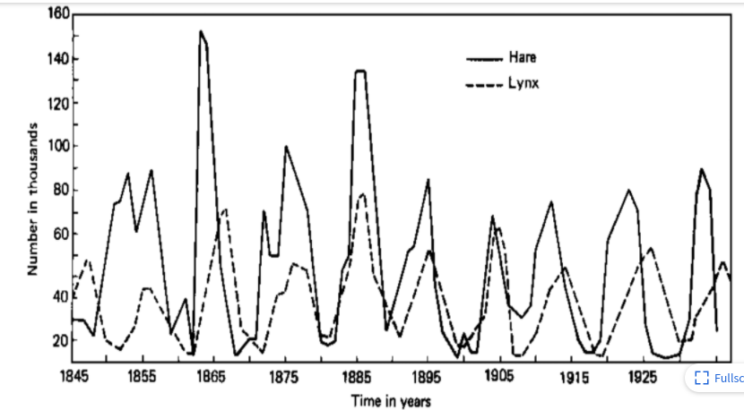 Solved --- Hare ---- Lynx Number in thousands MW 1845 1855 | Chegg.com